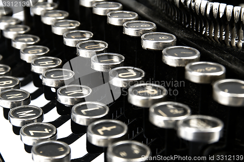 Image of Old, dusty typewriter seen up close.