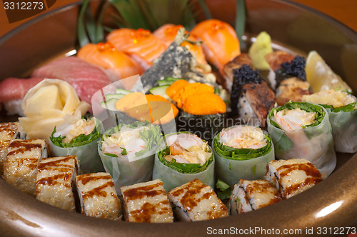 Image of fresh sushi choice combination assortment selection 