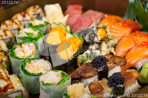 Image of fresh sushi choice combination assortment selection 