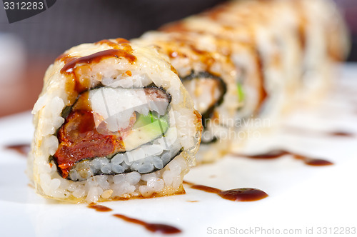 Image of fresh sushi choice combination assortment selection 