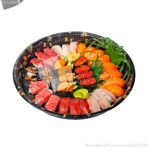 Image of take away sushi express on plastic tray 