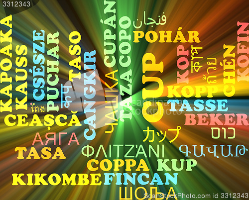 Image of Cup multilanguage wordcloud background concept glowing