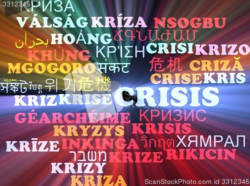 Image of Crisis multilanguage wordcloud background concept glowing