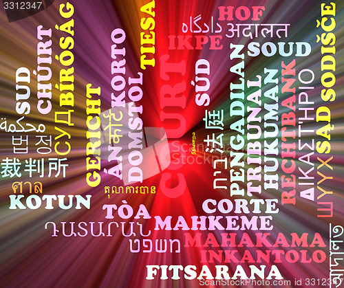 Image of Court multilanguage wordcloud background concept glowing