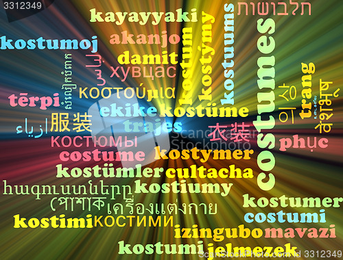 Image of Costumes multilanguage wordcloud background concept glowing