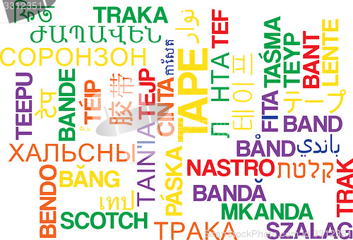 Image of Tape multilanguage wordcloud background concept