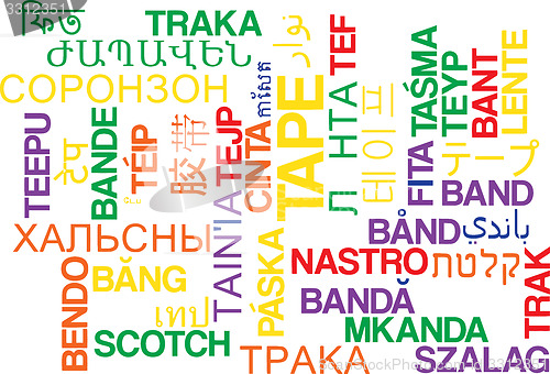 Image of Tape multilanguage wordcloud background concept