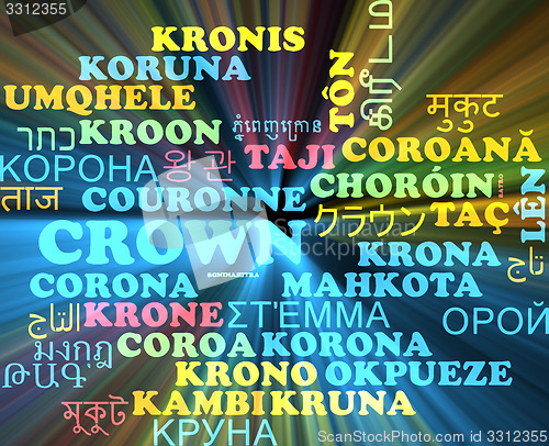 Image of Crown multilanguage wordcloud background concept glowing