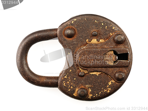 Image of Rusty padlock on a white background.