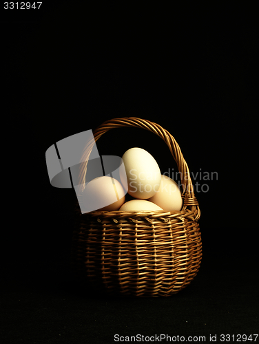 Image of Easter eggs in a wicker basket.