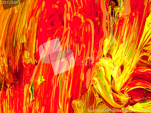 Image of Colored paint mixed on palette.