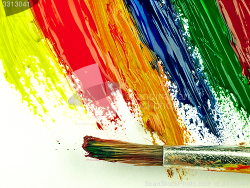 Image of Color traces and brush on a white sheet of paper.