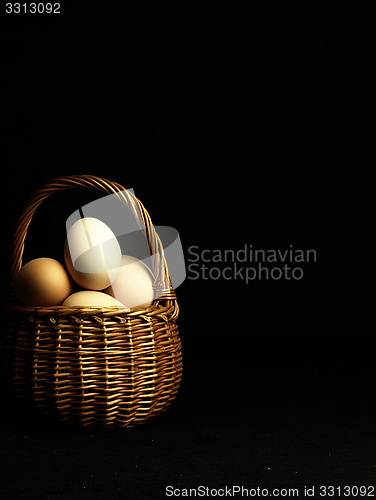 Image of Easter eggs in a wicker basket.