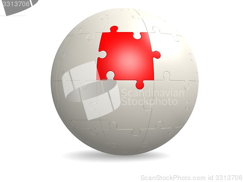 Image of White round puzzle with red