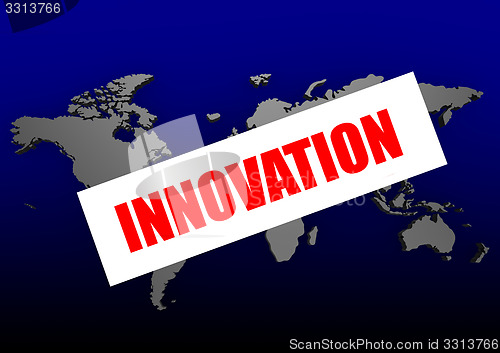 Image of Innovation word on the blue world map