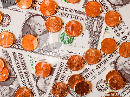Image of Retro look Dollar coins and notes