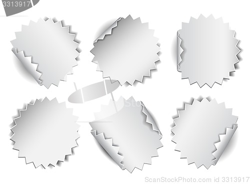 Image of Set of paper stickers on white background.
