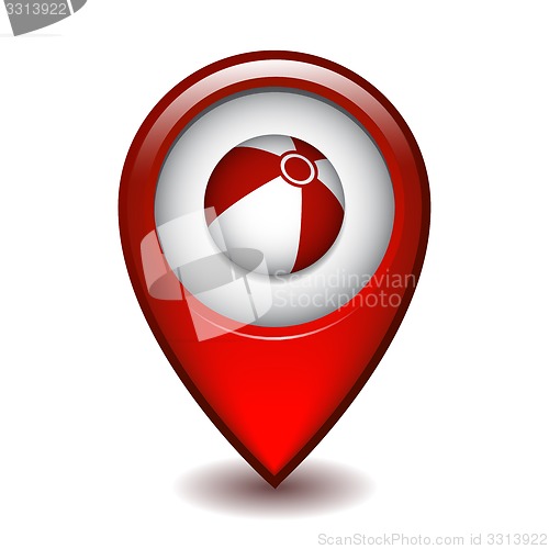 Image of Red map pointer with beach ball.