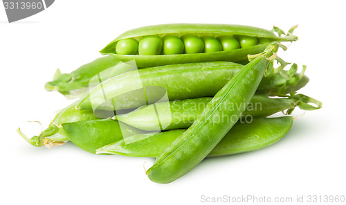 Image of Pile of fresh green peas in the pods