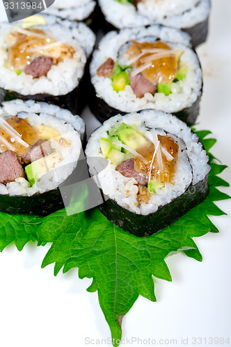 Image of fresh sushi choice combination assortment selection 