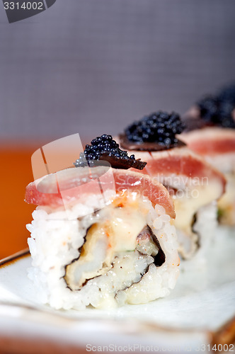 Image of fresh sushi choice combination assortment selection 