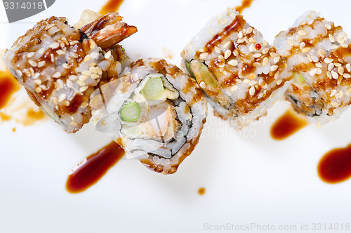 Image of fresh sushi choice combination assortment selection 