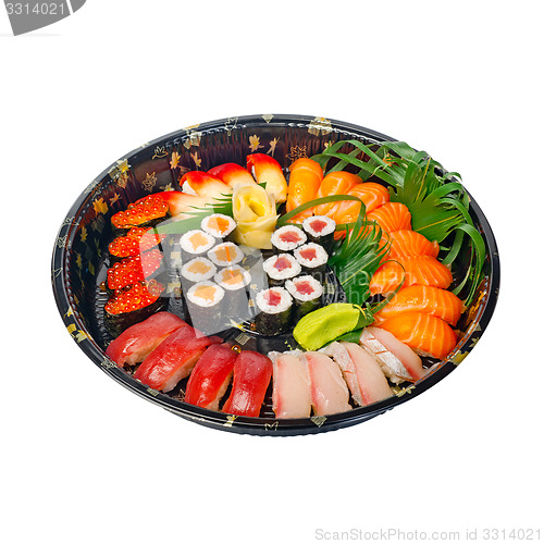 Image of take away sushi express on plastic tray 