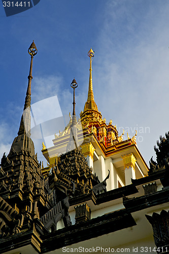 Image of asia  thailand    cross colors  roof wat  palaces        mosaic