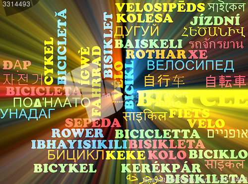 Image of Bicycle multilanguage wordcloud background concept glowing