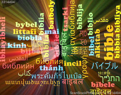 Image of Bible multilanguage wordcloud background concept glowing