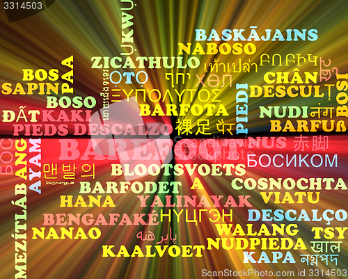 Image of Barefoot multilanguage wordcloud background concept glowing