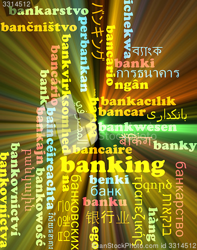 Image of Banking multilanguage wordcloud background concept glowing