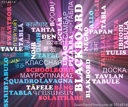 Image of Blackboard multilanguage wordcloud background concept glowing