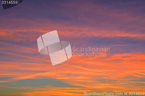 Image of Dramatic sky with beautiful sunset