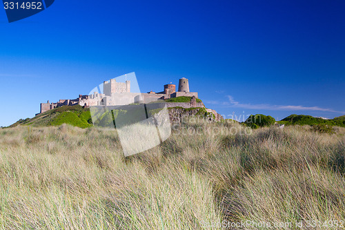 Image of View from the beach to the Bamburgh castle 