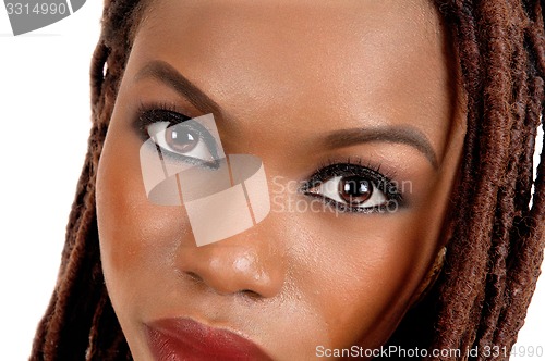Image of Closeup of African woman\'s eye\'s and face.