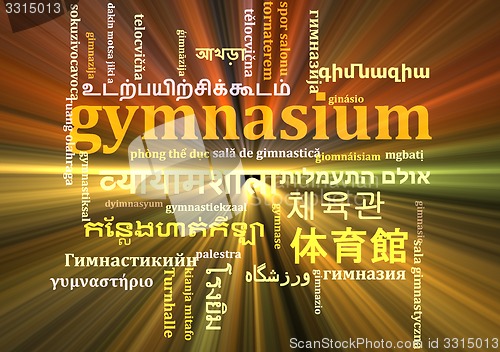 Image of Gymnasium multilanguage wordcloud background concept glowing