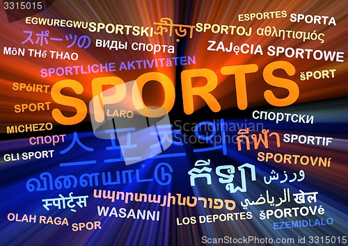 Image of Sports multilanguage wordcloud background concept glowing