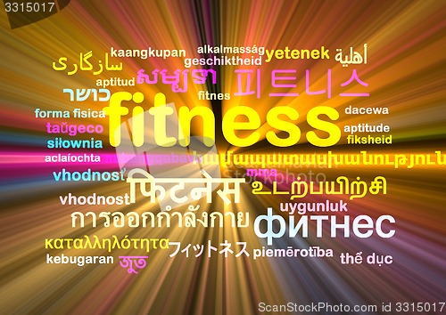 Image of Fitness multilanguage wordcloud background concept glowing