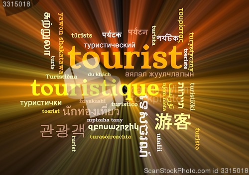 Image of Tourist multilanguage wordcloud background concept glowing