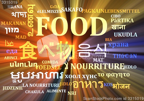 Image of Food multilanguage wordcloud background concept glowing