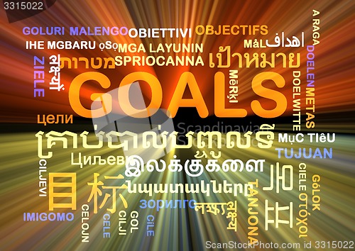 Image of Goals multilanguage wordcloud background concept glowing
