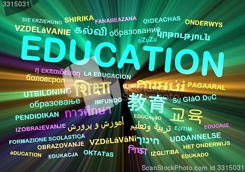 Image of Education multilanguage wordcloud background concept glowing