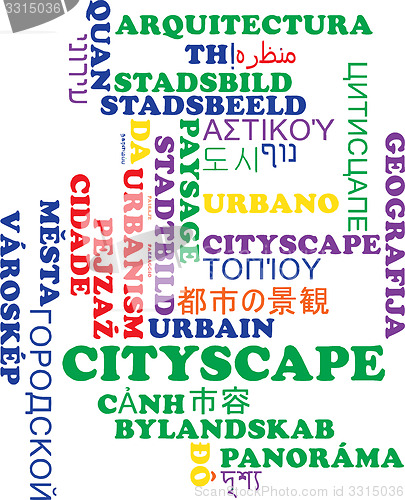 Image of Cityscape multilanguage wordcloud background concept