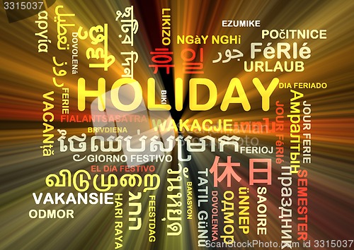 Image of Holiday multilanguage wordcloud background concept glowing