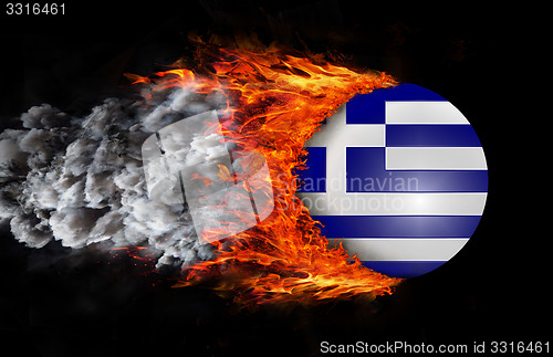 Image of Flag with a trail of fire and smoke - Greece