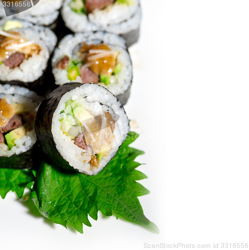 Image of fresh sushi choice combination assortment selection 