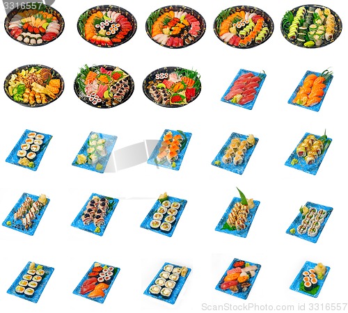 Image of Japanese sushi collage isolated