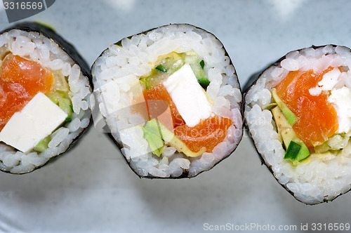 Image of fresh sushi choice combination assortment selection 