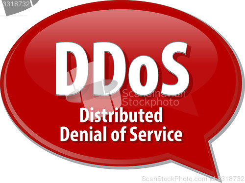 Image of DDoS acronym definition speech bubble illustration